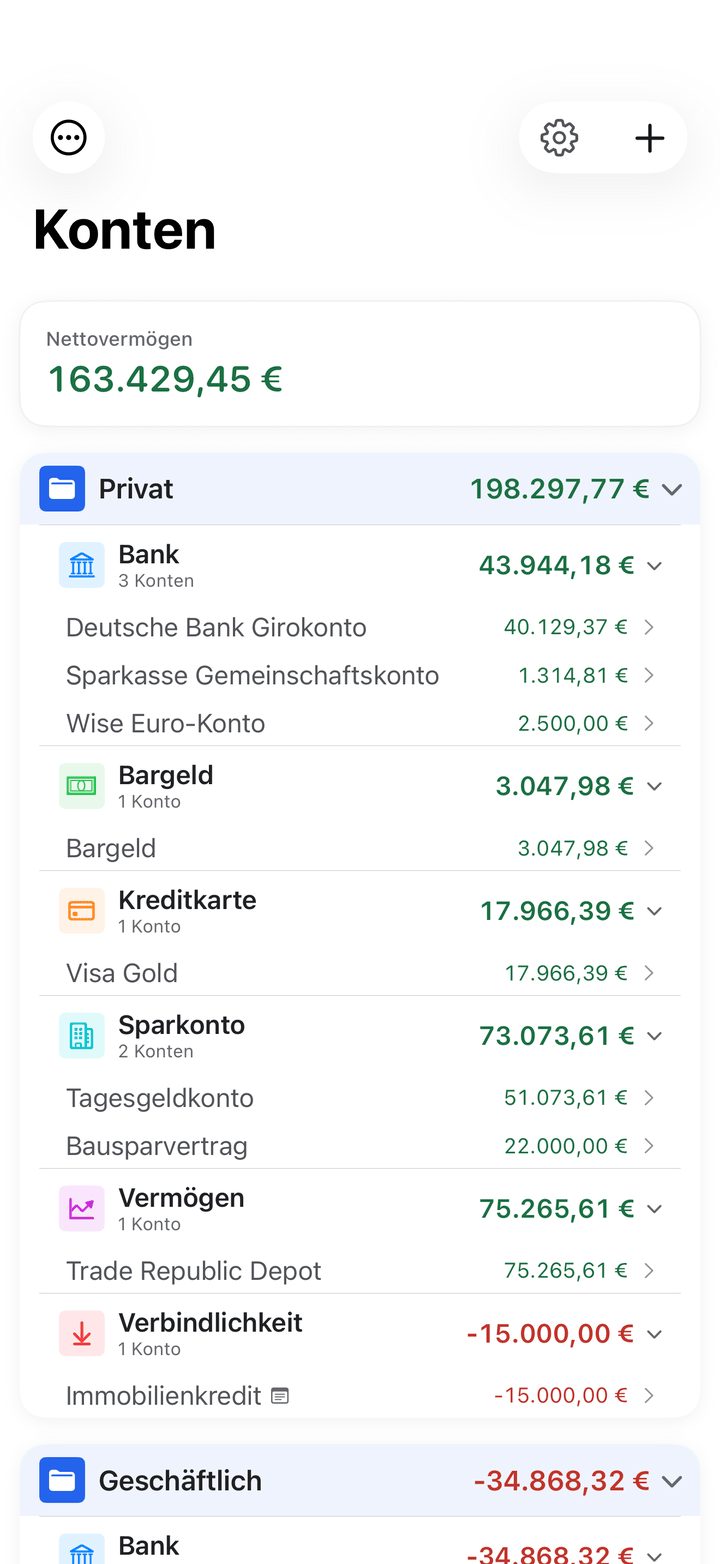 Kontoliste mit Salden und Transaktionen auf dem iPhone