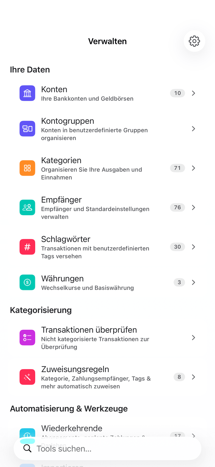 Kontoverwaltung und Einstellungen auf dem iPhone