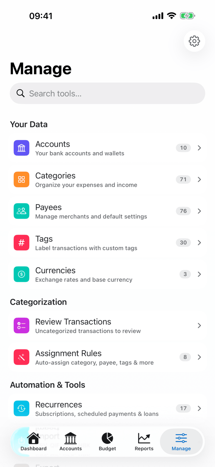 Account management and settings on iPhone