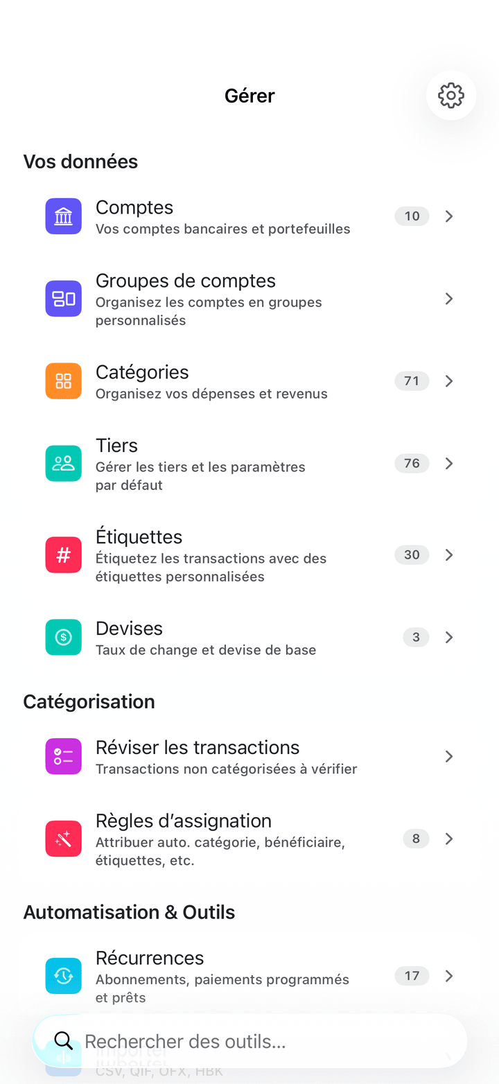 Gestion des comptes et réglages sur iPhone