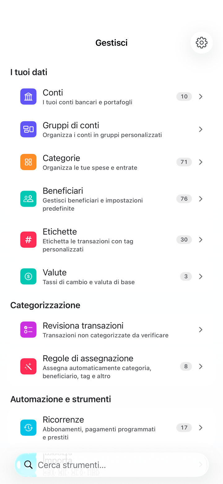 Gestione dei conti e impostazioni su iPhone