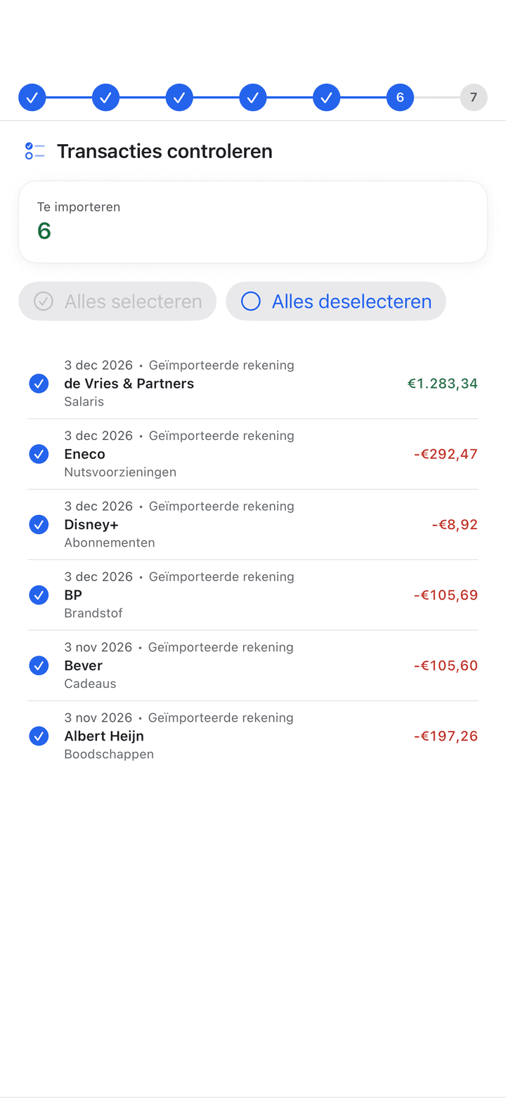 Importwizard voor CSV-, QIF-, OFX- en bankbestanden op iPhone