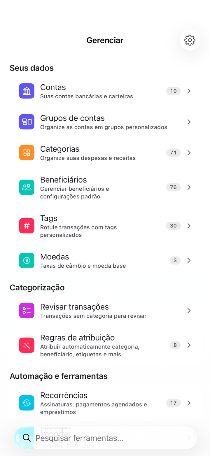 Gestão de contas e definições no iPhone